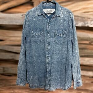 Ryan Michael indigo western snap shirt LARGE cotton denim cowboycore vintage